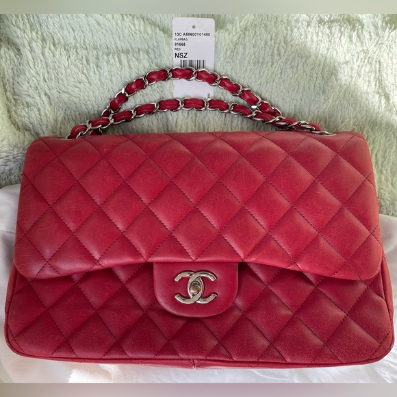 Authentic CHANEL Red Leather Jumbo Double Flap Bag Purse Silver Hardware RARE! - Picture 3 of 16